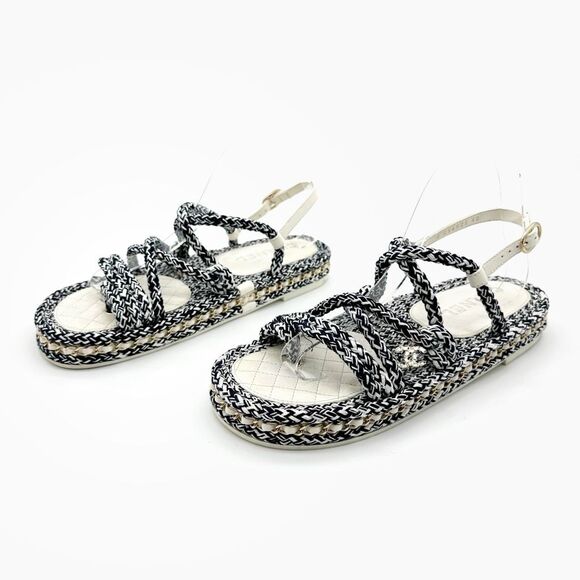 CHANEL Blue White Rope Interlocking CC Charm Dad Sandal Size 40 Chain Slingback - Picture 13 of 13